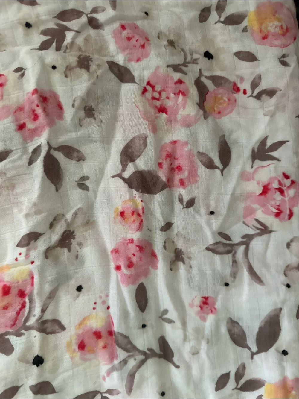 Pink and Cream Floral Cotton Muslin Swaddle